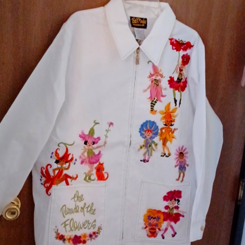 Bob Mackie Parade of Flowers Fairy Embroidery  Wearable Art Shirt Jacket  Size